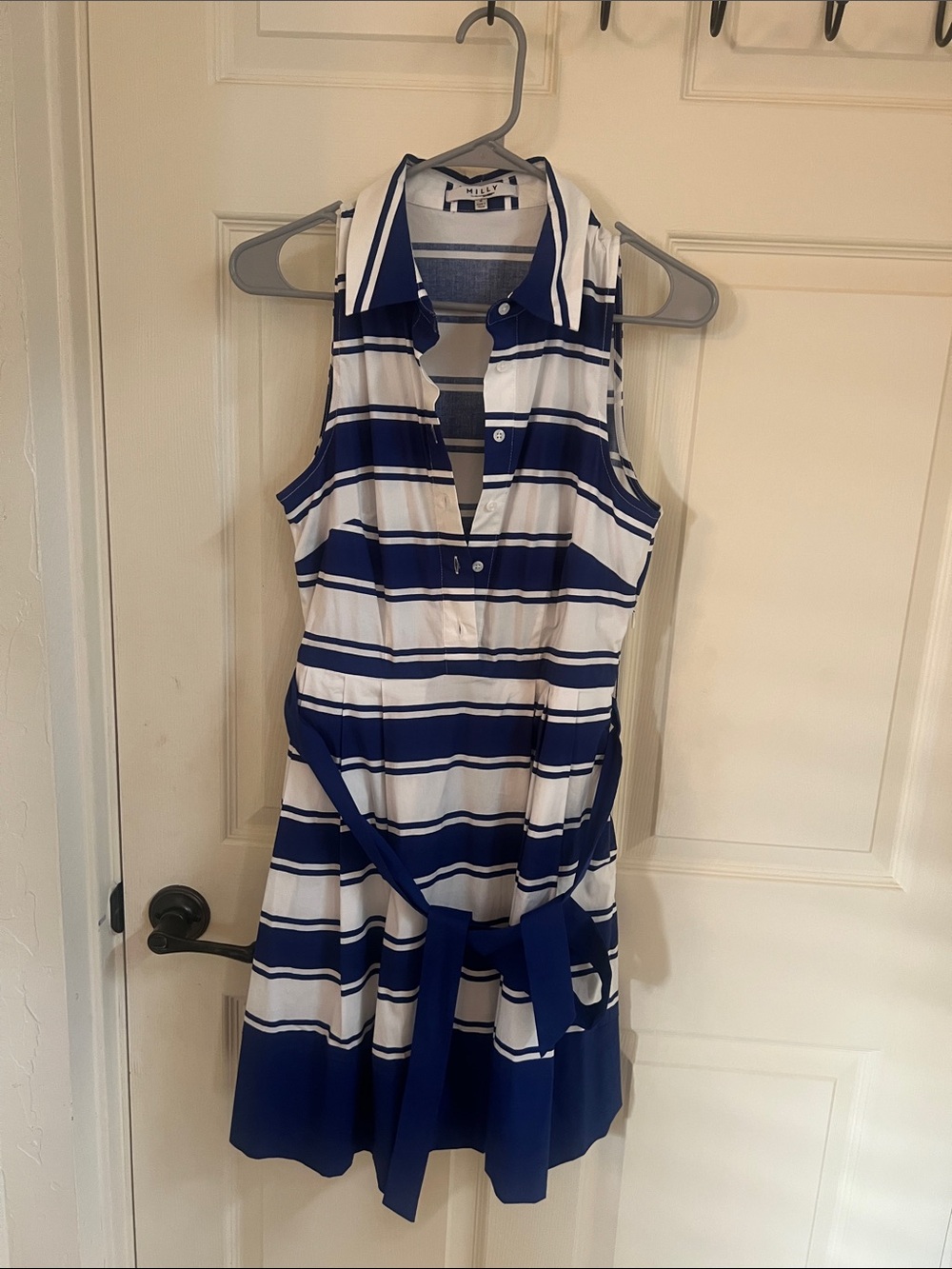 Milly Navy and White Striped Sleeveless Mini Dress